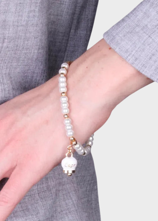 Bracciale in Metallo con sfere e campanella Capri bianca