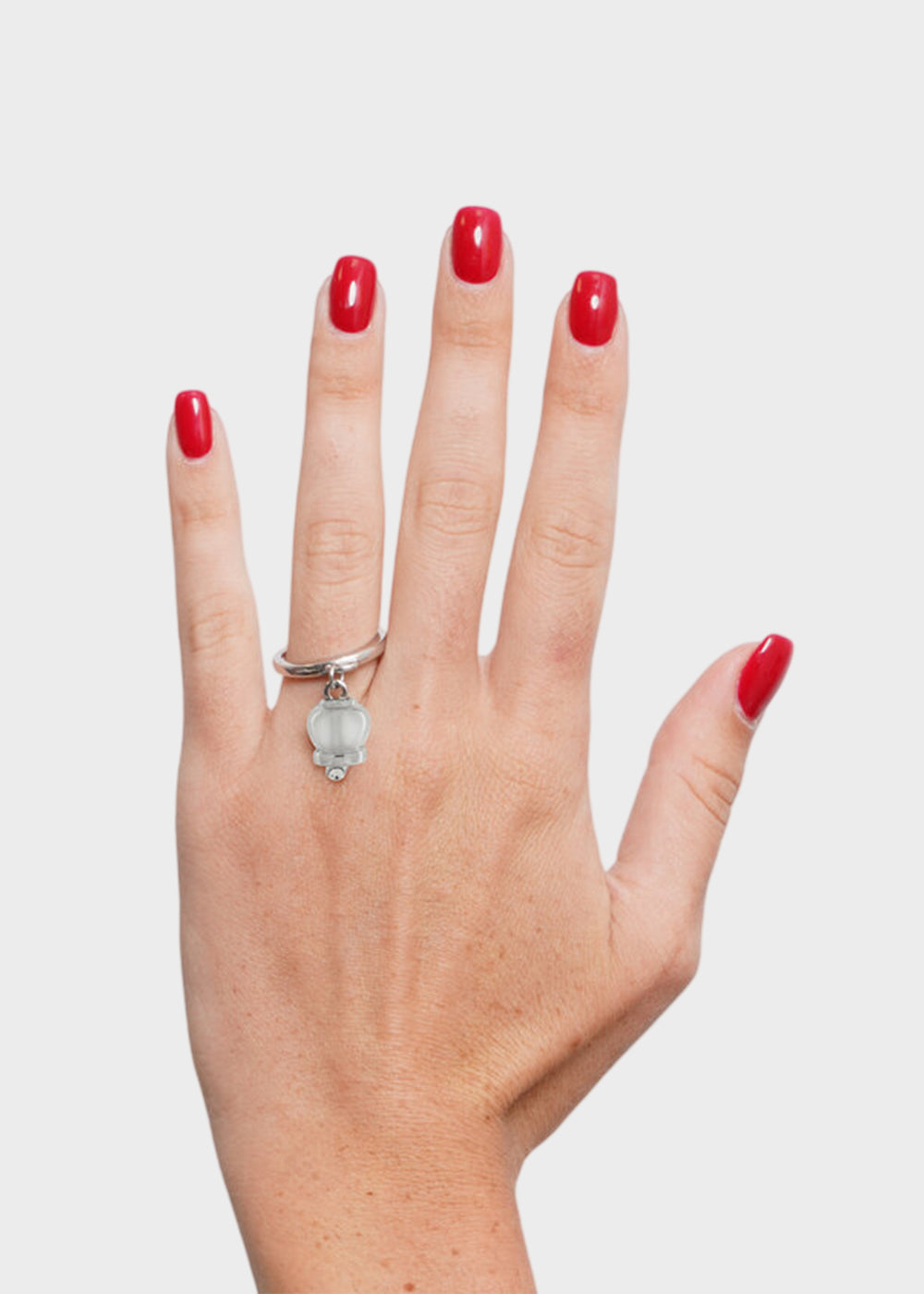 Anello in Acciaio color argento con campanella portafortuna impreziosita da punto luce
