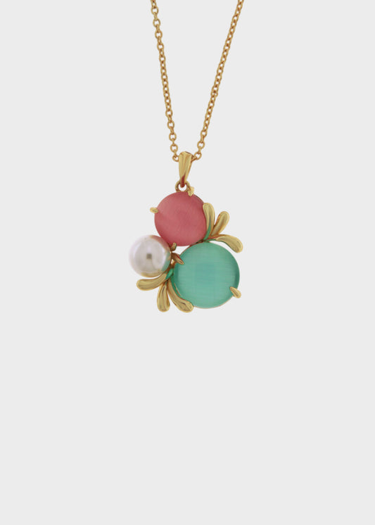 Collana in Metallo color oro con pietre circolari colorate