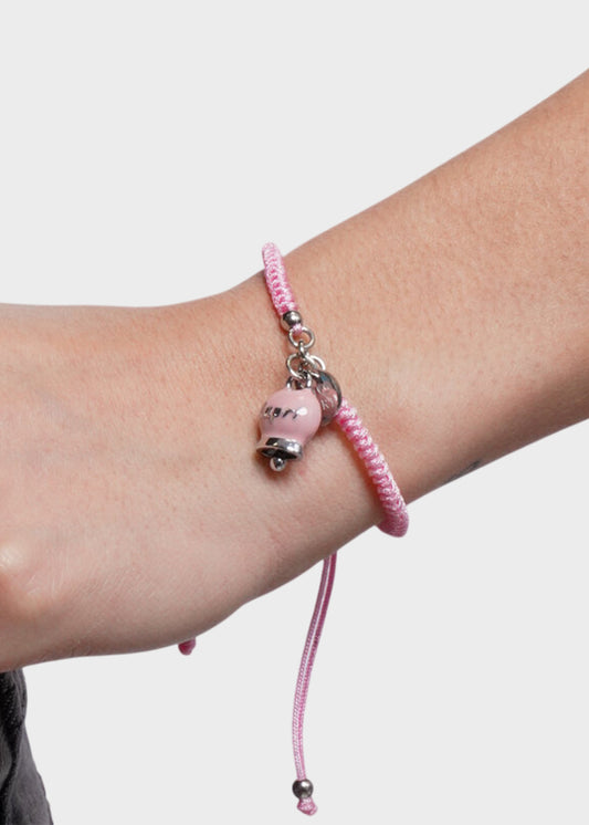 Bracciale in tessuto e Acciaio con Campanella Portafortuna Dolce Capri Rosa