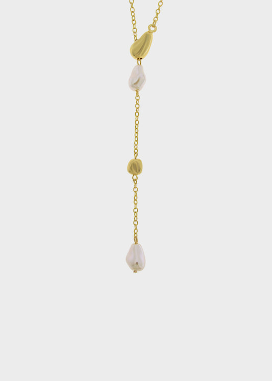 Collana lunga in Metallo color oro con perle irregolari