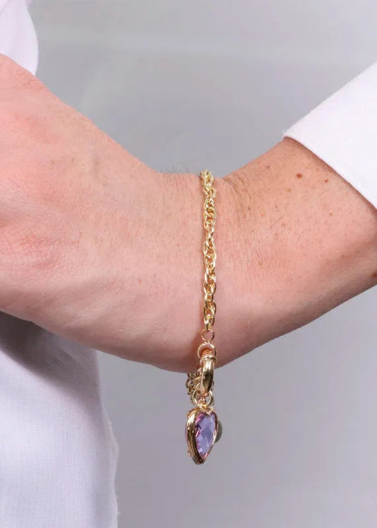 Bracciale in Metallo color oro con cuore lilla