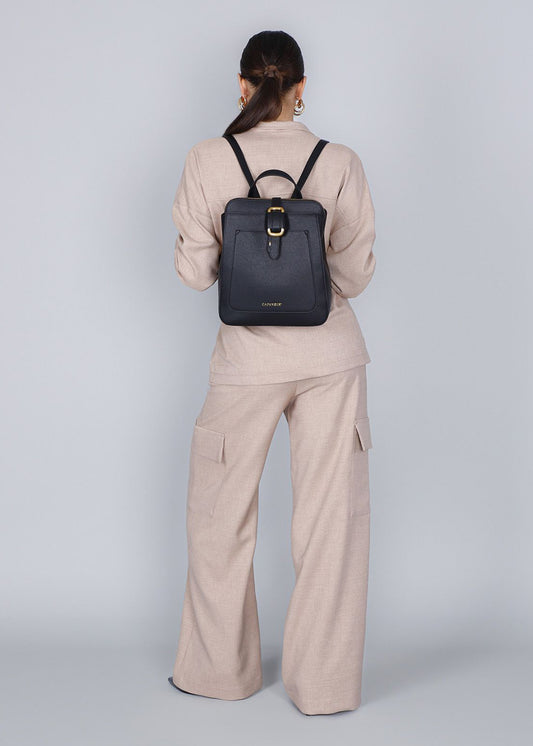 Backpack with metal loop and front pocket