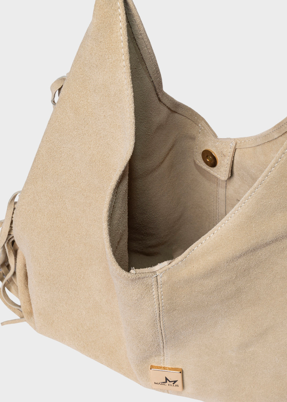 Borsa a spalla Reanna S con frange, in pelle scamosciata