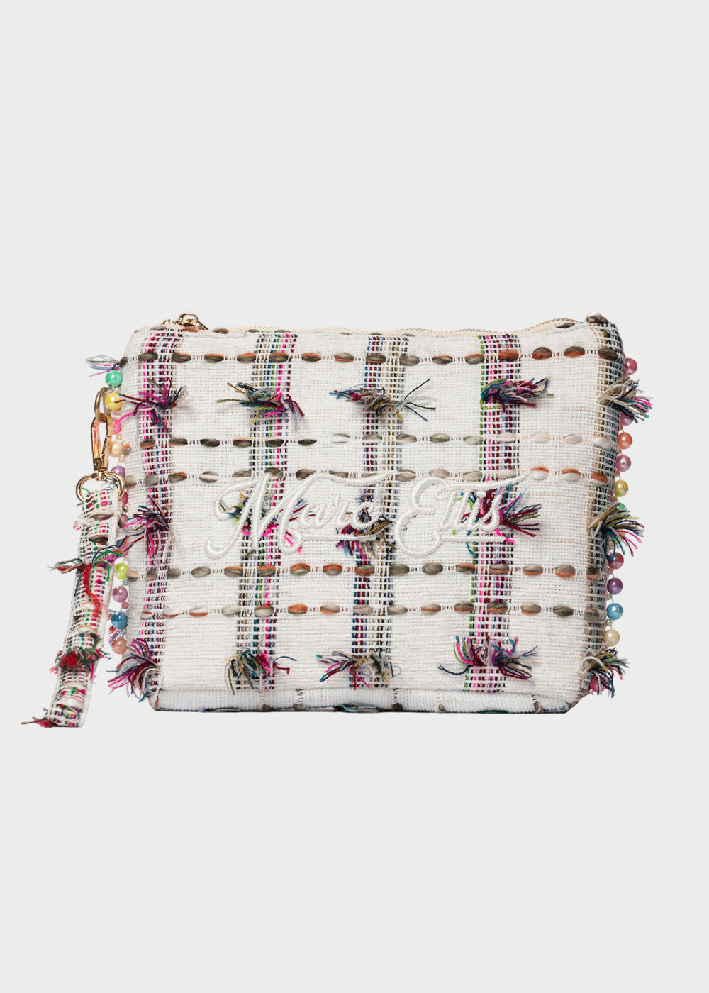 Pochette da Mare in tessuto Cassy Indy con perline laterali e manico rimovibile