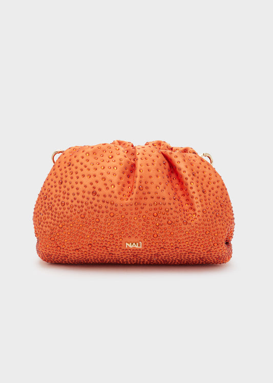 ASTRA ORANGE CLUTCH WITH FUCHSIA STONES