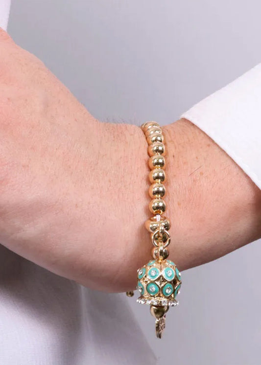 Bracciale in Metallo con campanella a pois verde e zirconi