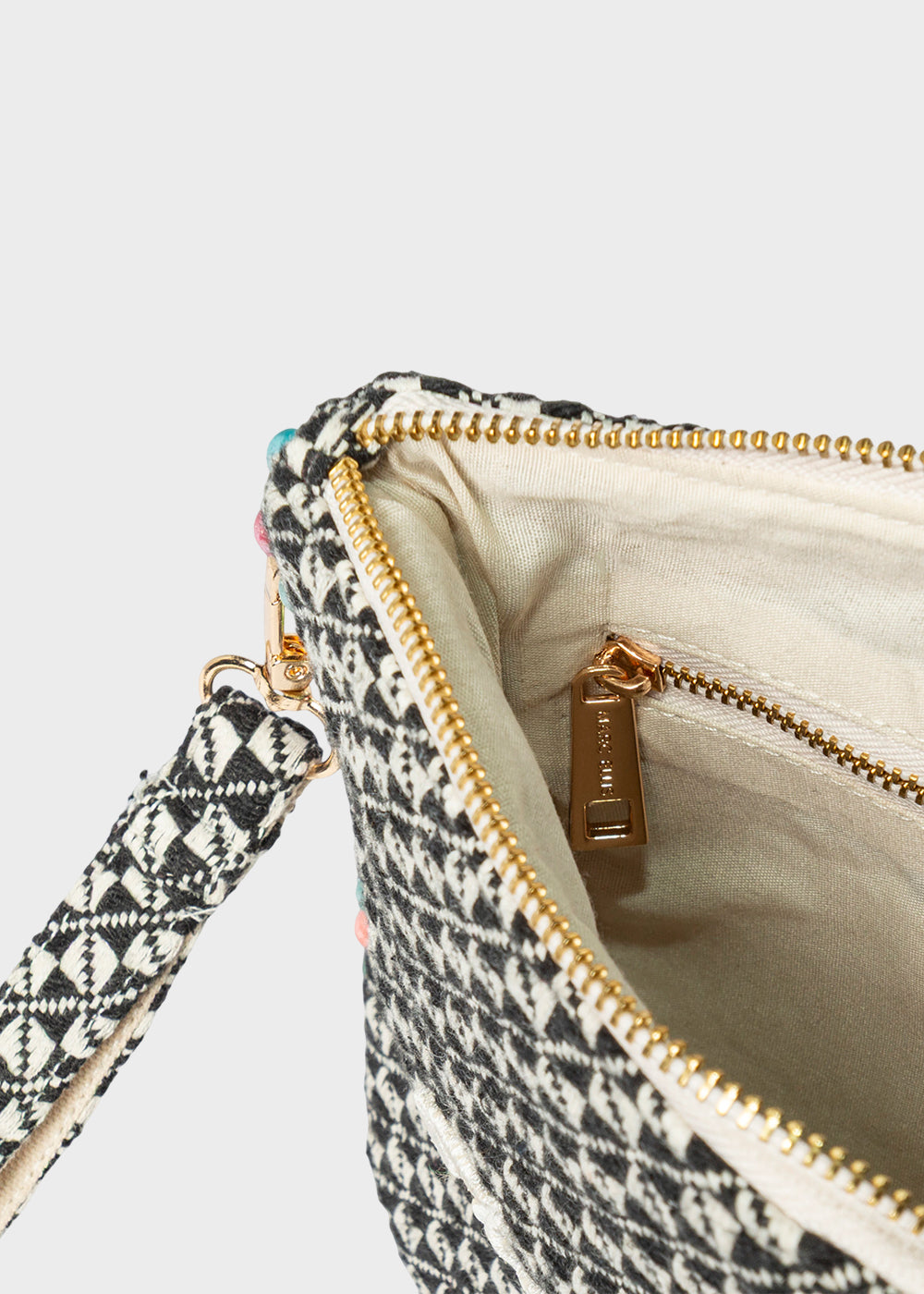 Pochette da Mare in tessuto Cassy Indy con perline laterali e manico rimovibile