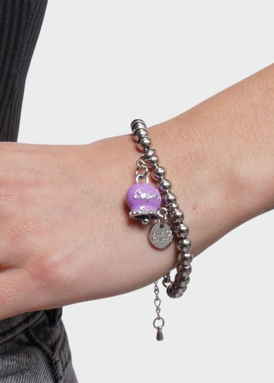 Bracciale in Acciaio a sfere color argento con Campanella Portafortuna Giardini di Capri Viola Amethyst Orchid