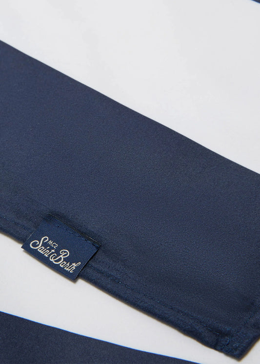 Telo mare Aidan a righe blu e bianche con logo