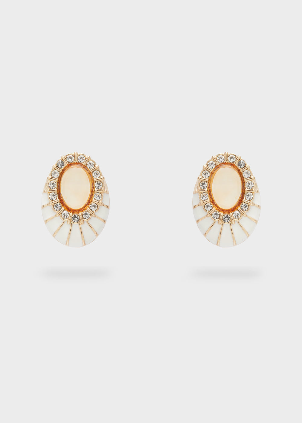 OVAL LEON EARRINGS WITH WHITE AND ORANGE ENAMEL