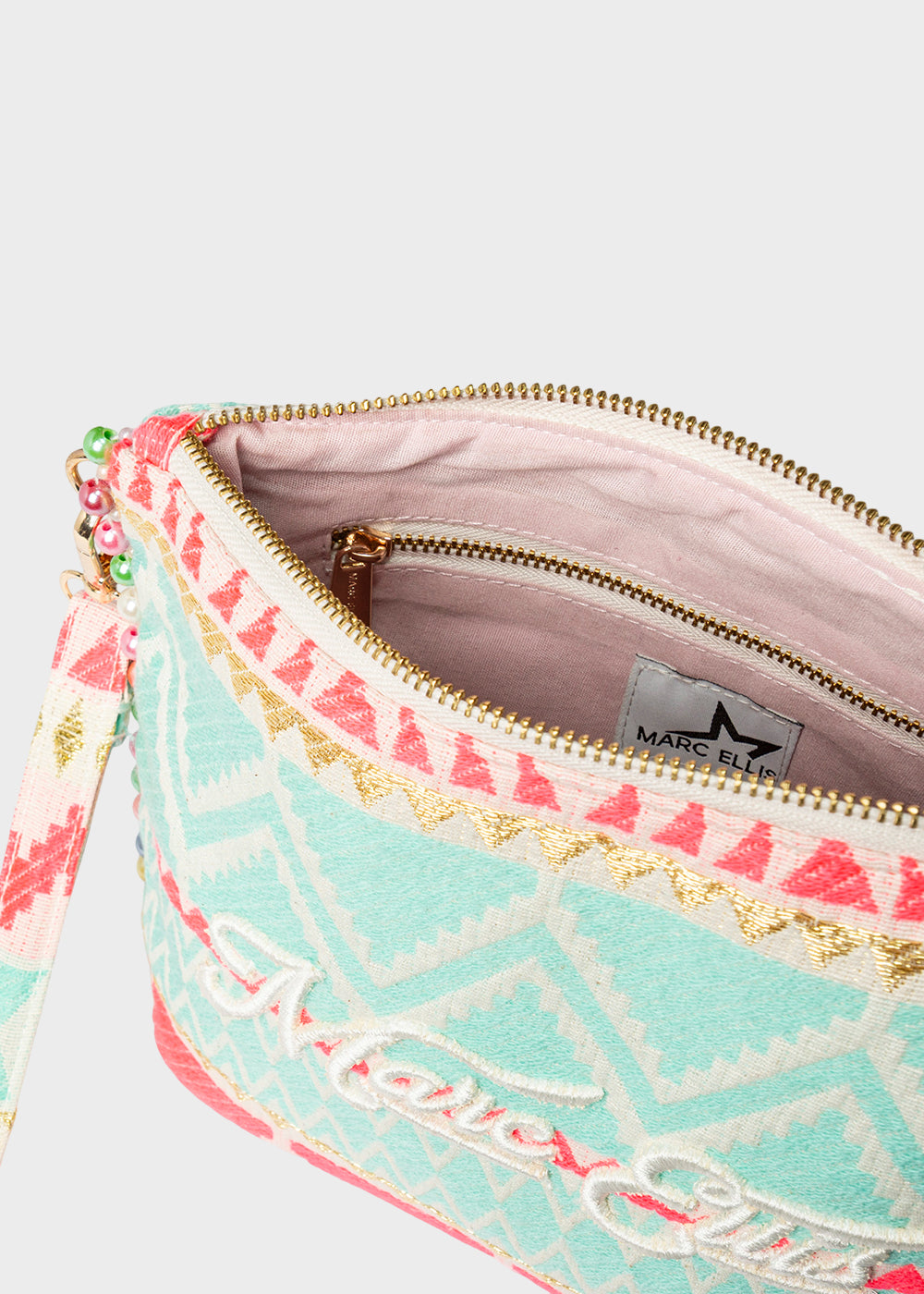 Pochette da Mare in tessuto Cassy Indy con perline laterali e manico rimovibile
