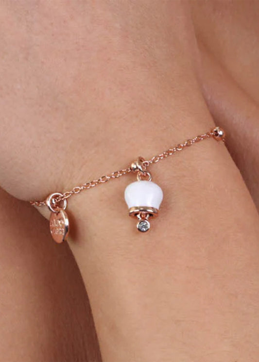 Bracciale in Metallo con campanella portafortuna pendente bianca e punto luce