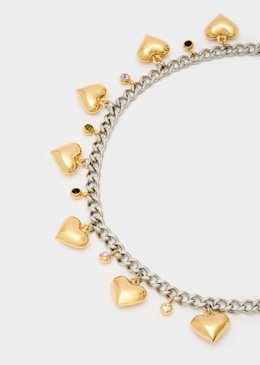 Chain Necklace with Hearts in Stainless Steel