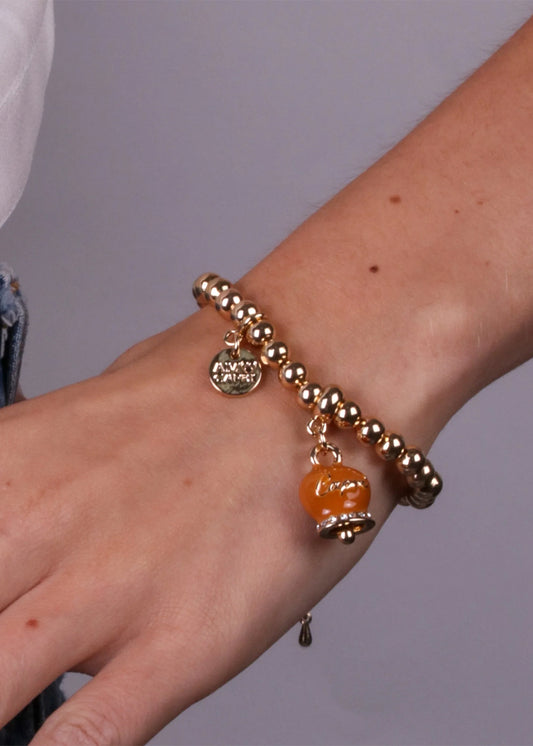 Bracciale in Metallo color oro con maglia a sfere e campanella Capri terra
