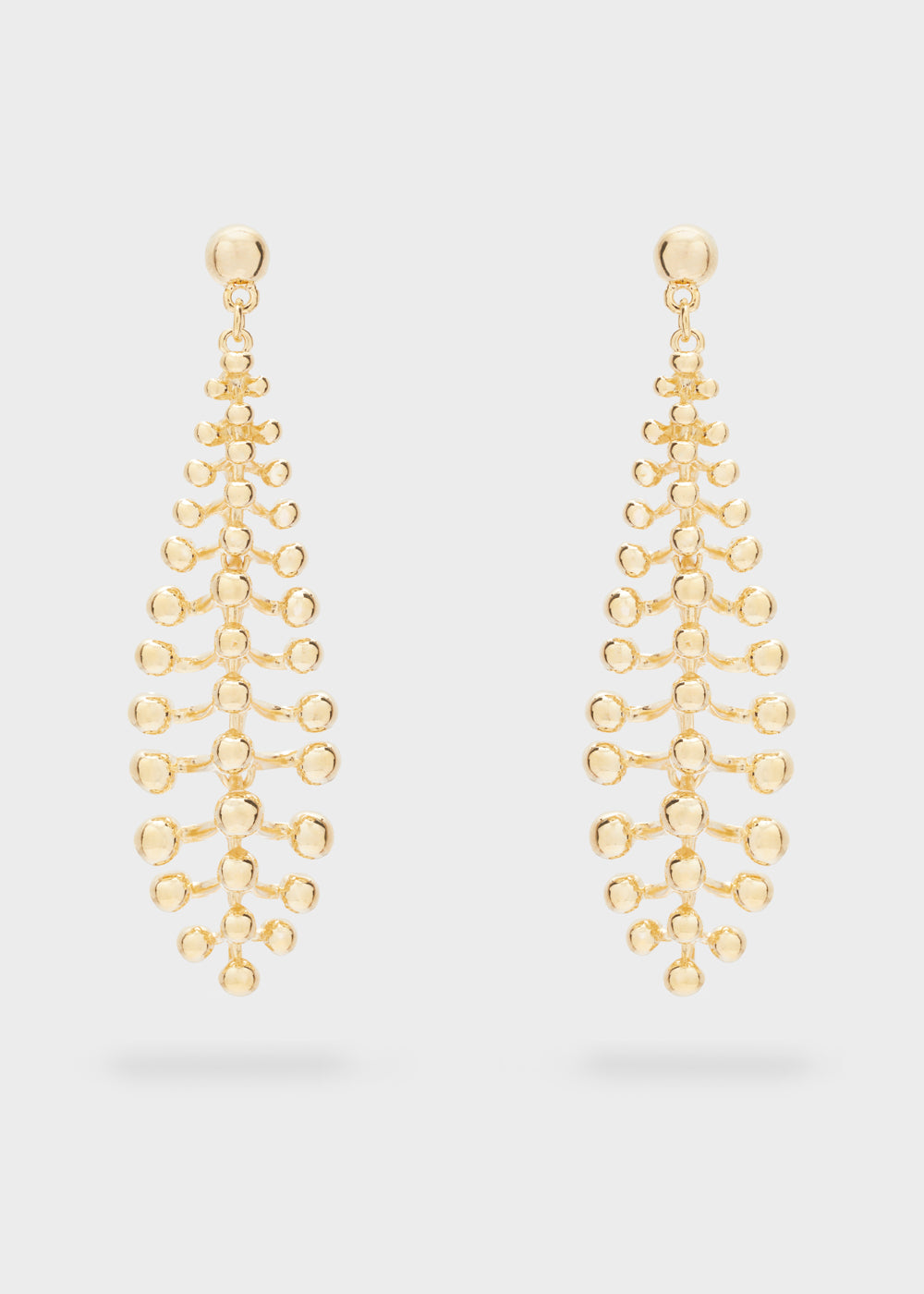 LONG LEAF EARRINGS WITH GOLD BALLS