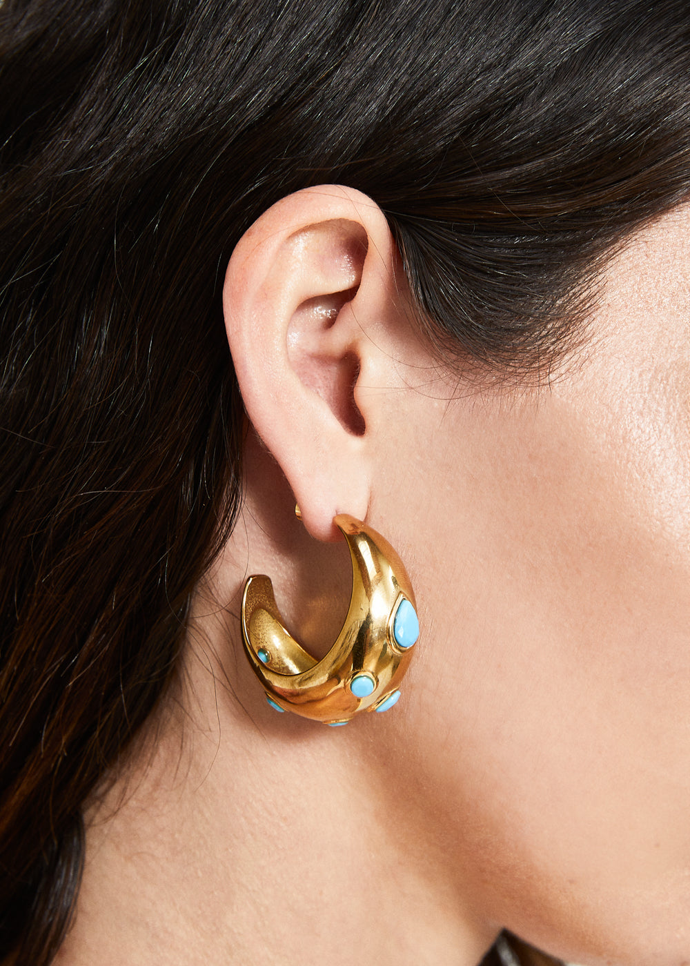 ANYA HOOP AND BLUE STONE EARRINGS