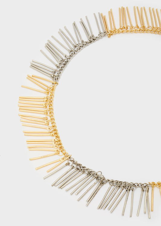 Two-tone fringe choker necklace