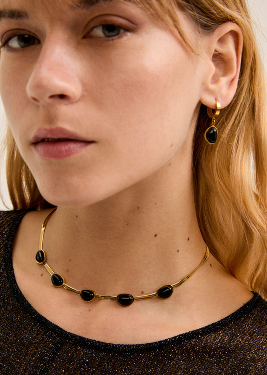 Stainless steel choker necklace with stones