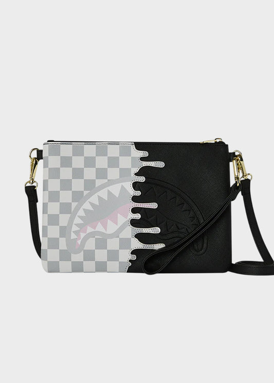 Pochette Cream Check Side Drip con tracolla e manico da polso