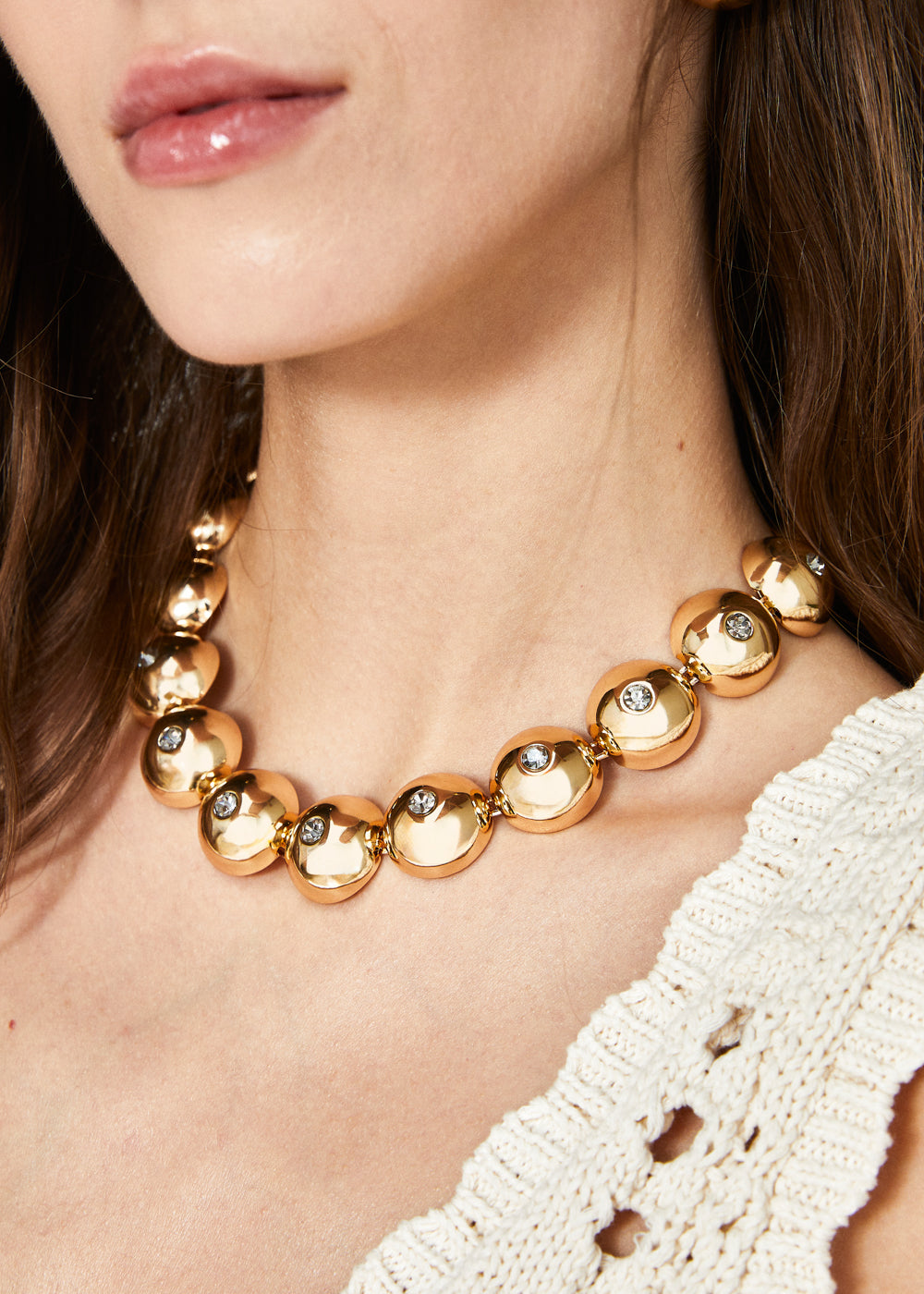 GOLD BALL NECKLACE WITH GREY STONES