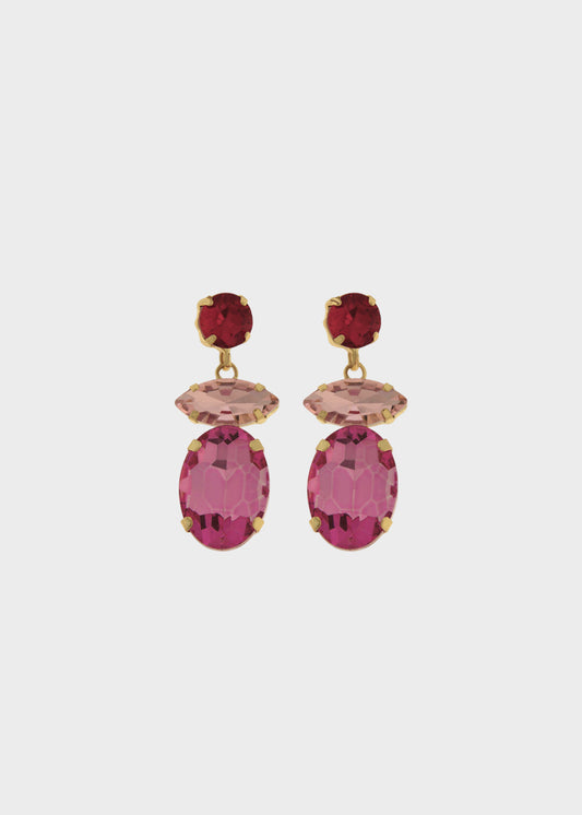 Orecchini pendenti in Metallo color oro con pietre rosa