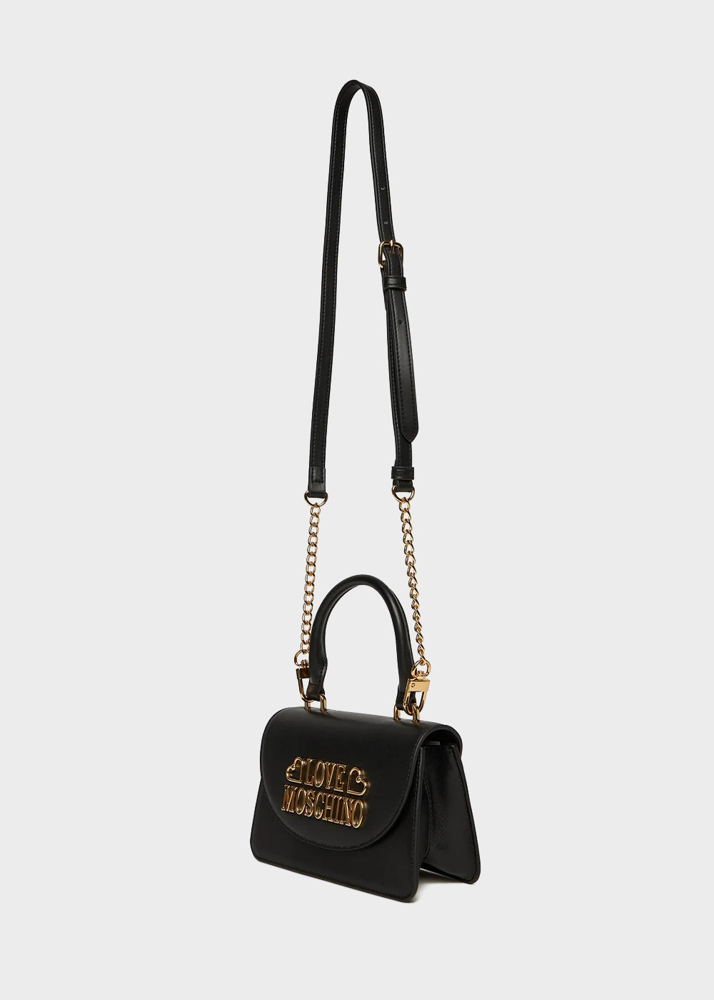 Handbag with shoulder strap and logo, in leather