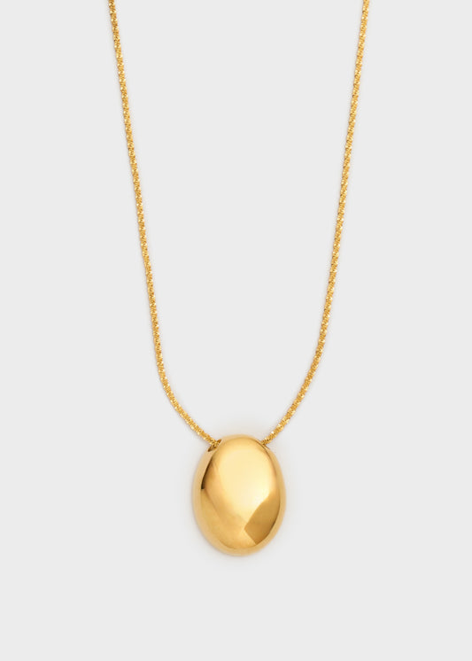 Stainless Steel Domed Oval Pendant Necklace