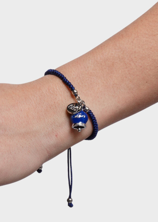 Bracciale in tessuto e Acciaio con Campanella Portafortuna Blu mare di Capri