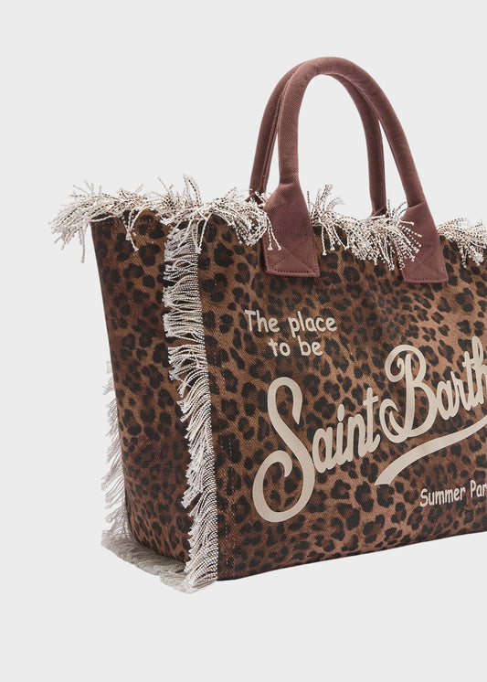 Borsa da mare grande Vanity Sand Leopard in canvas