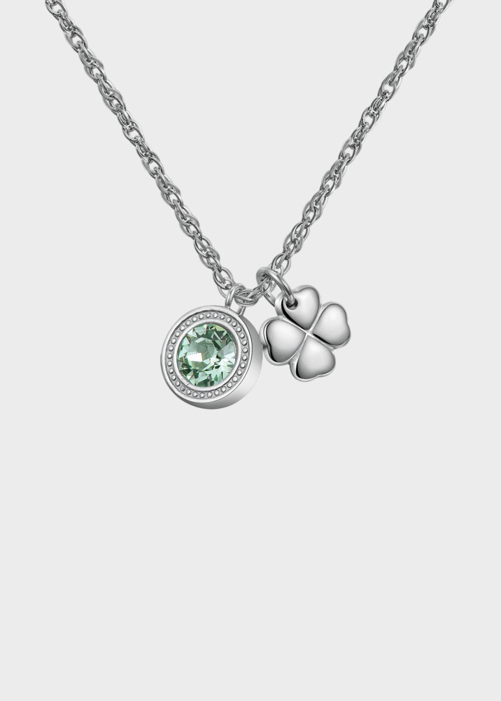 Collana Lucky Light girocollo in acciaio con cristallo Swarovski© verde e pendente a forma di quadrifoglio