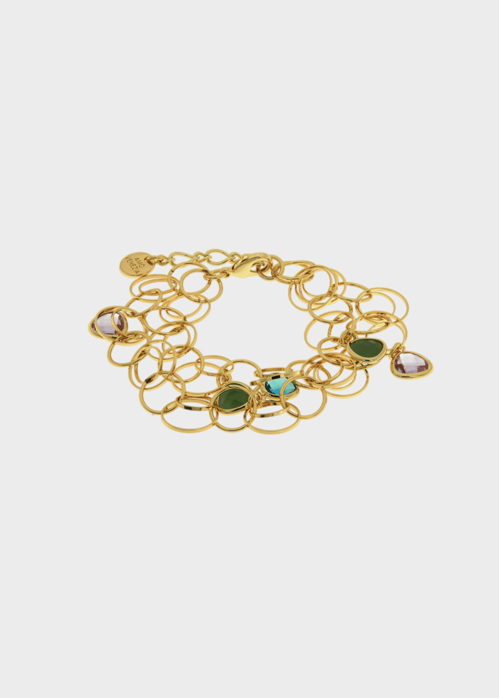Bracciale multicerchio in Metallo color oro con pietre colorate