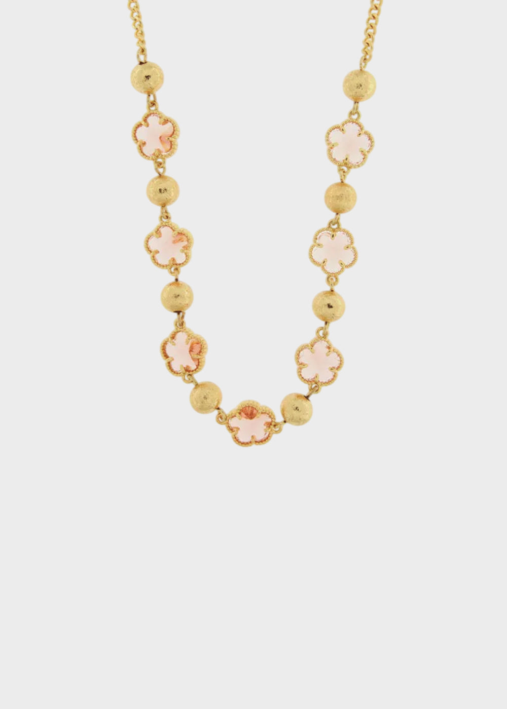 Collana in Metallo color oro con fiori rosa e sfere