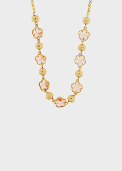 Collana in Metallo color oro con fiori rosa e sfere