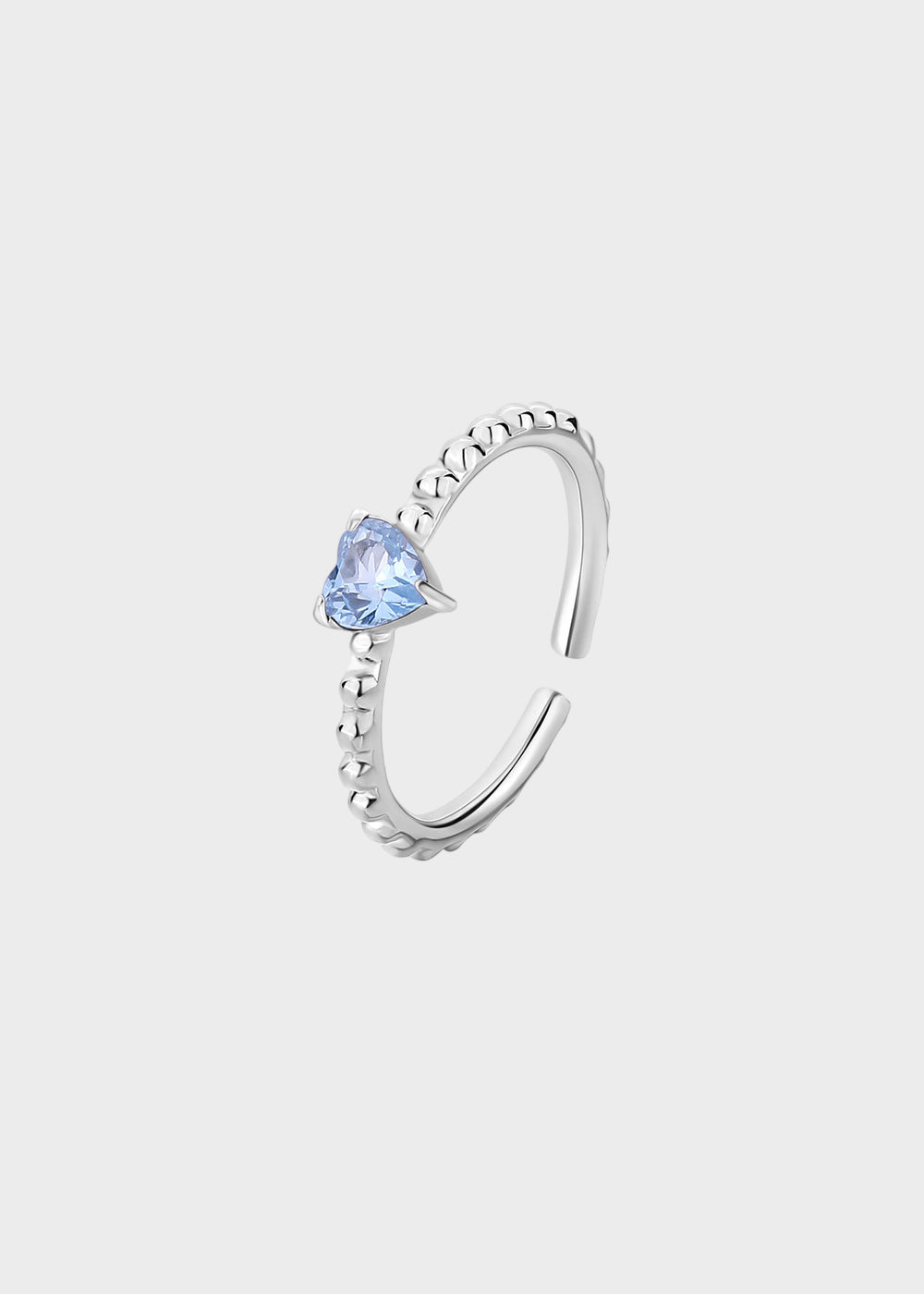 Anello regolabile Dazzly in acciaio con pietra a forma di cuore azzurra