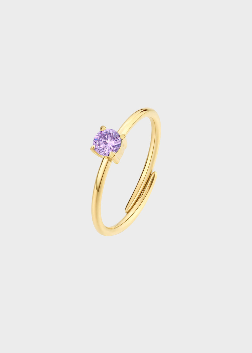 Anello regolabile Dazzly in acciaio color oro con finitura pvd oro 14K e pietra viola