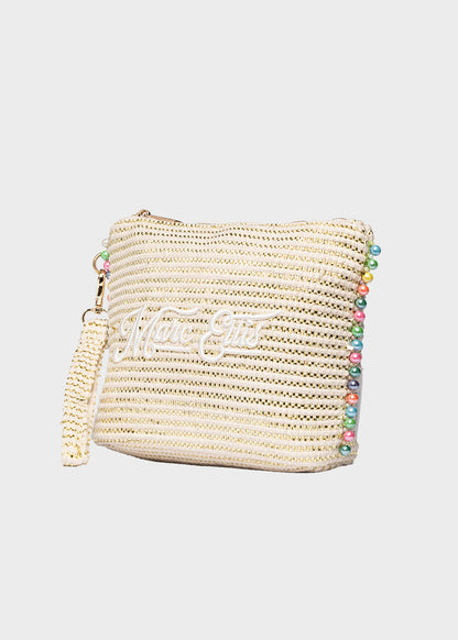 Pochette da Mare in tessuto Cassy Indy con perline laterali e manico rimovibile