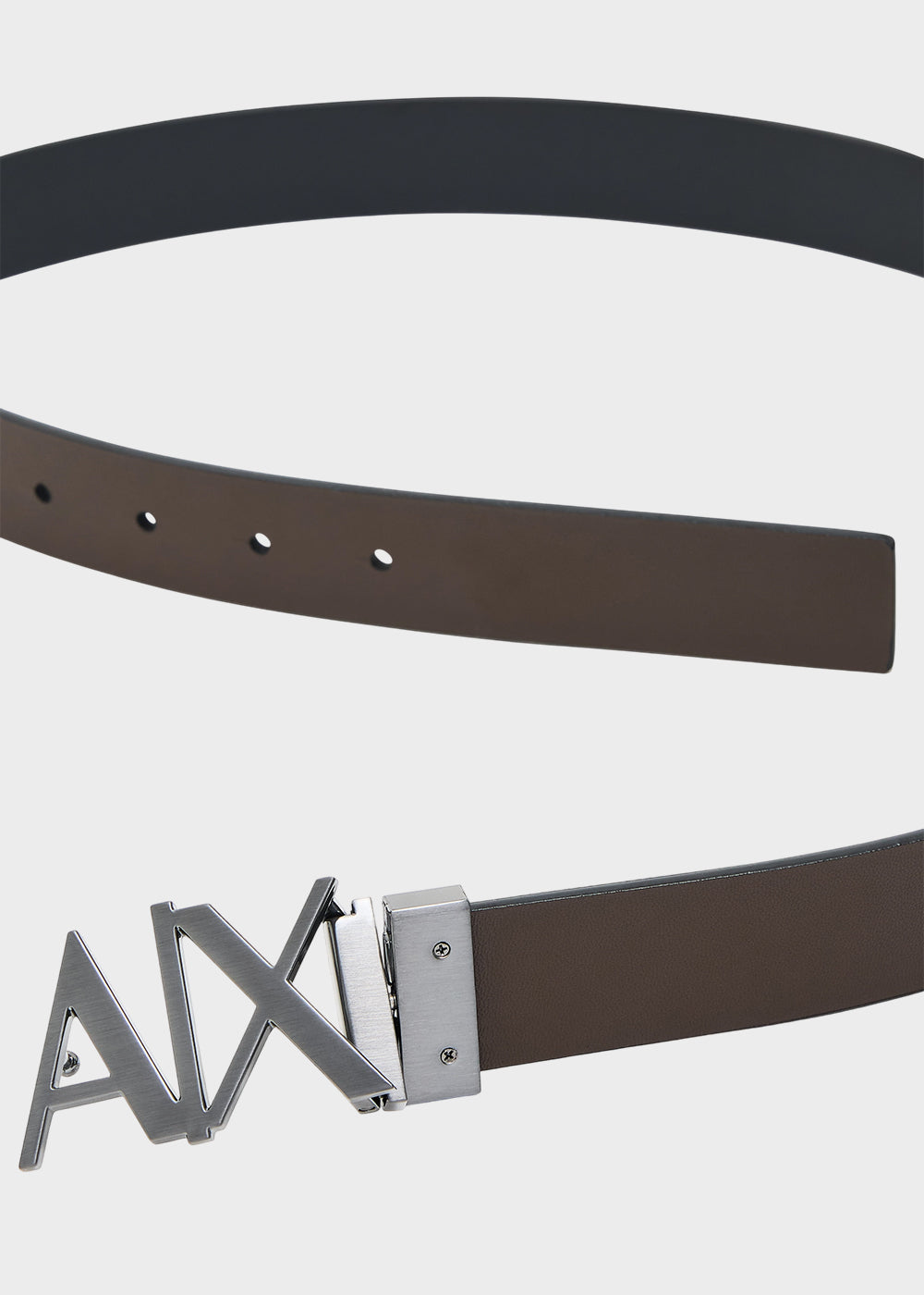 Cintura in pelle con placca AX reversibile nera e marrone (3 cm)