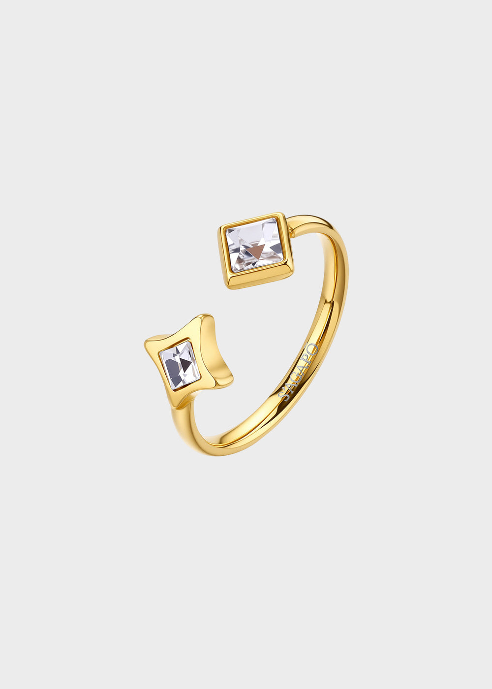 Anello regolabile Luce in acciaio con finitura pvd oro 14K e cristalli