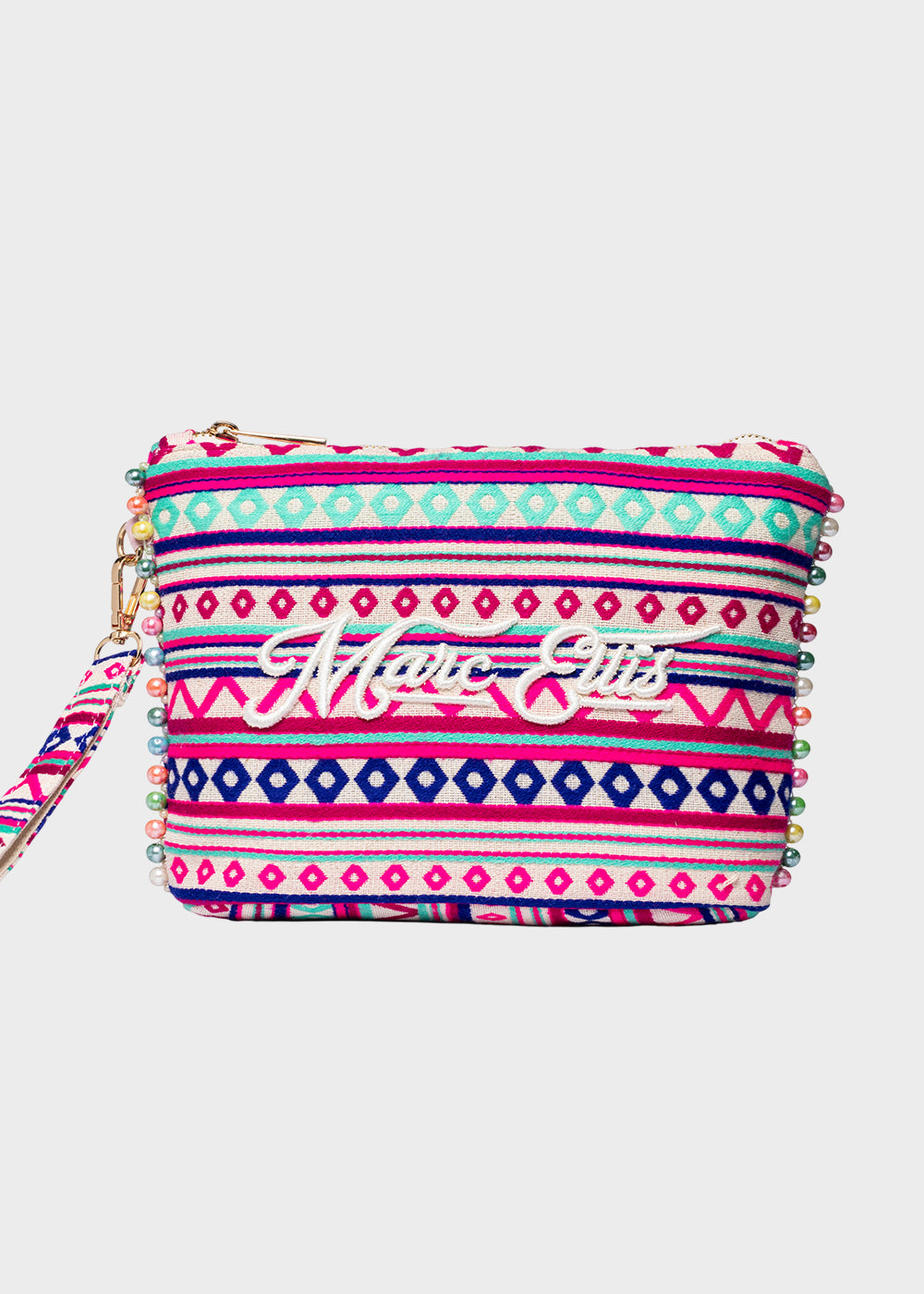 Pochette da Mare in tessuto Cassy Indy con perline laterali e manico rimovibile