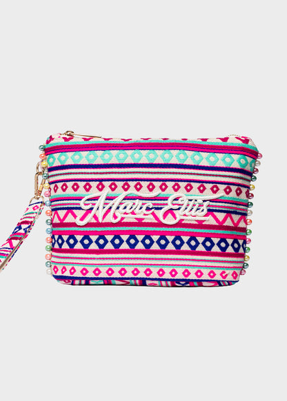 Pochette da Mare in tessuto Cassy Indy con perline laterali e manico rimovibile