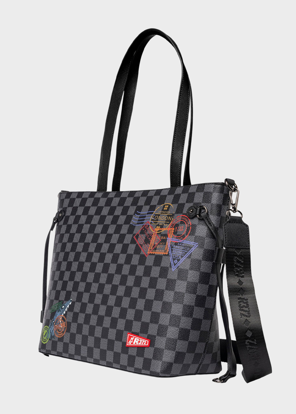 Borsa a spalla con trama a scacchi e tracolla in tessuto, "Limited Edition"