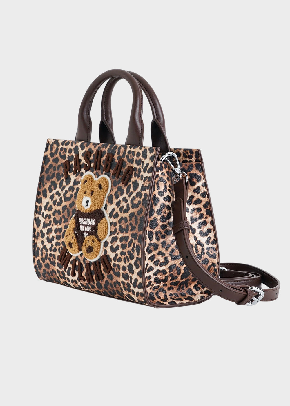 Borsa a mano Mini Marge Leopard con tracolla e applicazione orsetto centrale Teddy-2