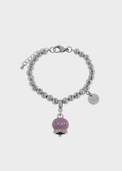 Bracciale in Acciaio a sfere color argento con Campanella Portafortuna Giardini di Capri Viola Amethyst Orchid