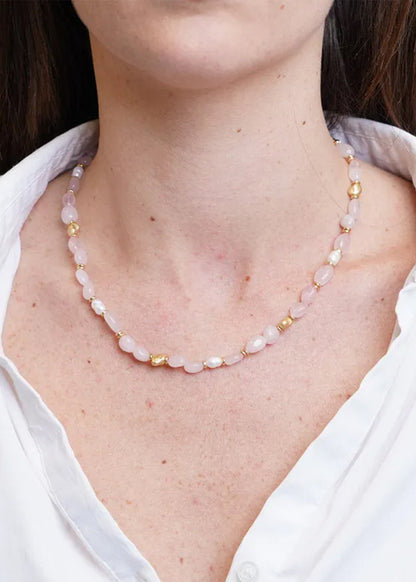 Collana in Metallo con cristalli rosa ispirati al vetro di Murano
