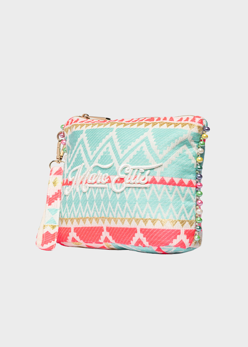 Pochette da Mare in tessuto Cassy Indy con perline laterali e manico rimovibile