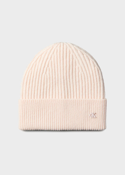 Berretto con logo in misto lana rosa