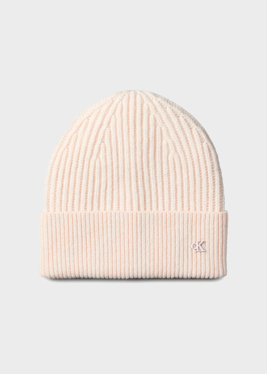 Berretto con logo in misto lana rosa