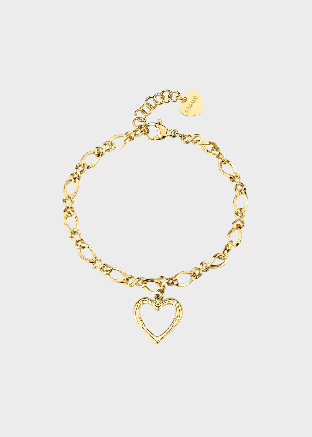 Bracciale catena Emotion in acciaio con finitura pvd oro 14K e pendente a forma di cuore
