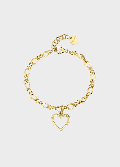Bracciale catena Emotion in acciaio con finitura pvd oro 14K e pendente a forma di cuore